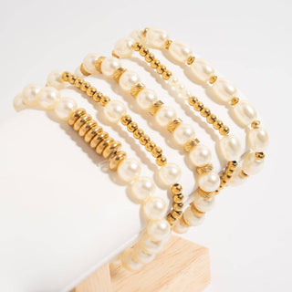 Hey Beautiful Alternating Pearl & Gold Stretch Bracelet – Waterproof & Tarnish-Free
