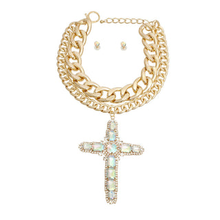 The Radiant Cross Layered Statement Necklace – Gold
