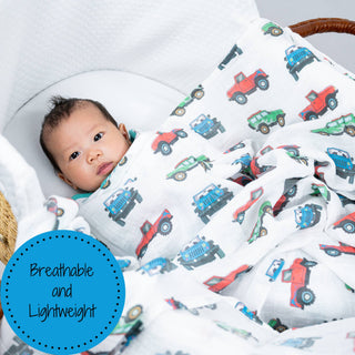 LollyBanks Vroom Vroom Zoom Muslin Swaddle Blanket