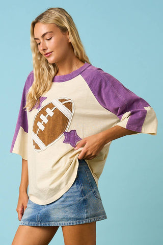 Purple Football Patch Mineral Wash Raglan Top – Game Day Boutique Style