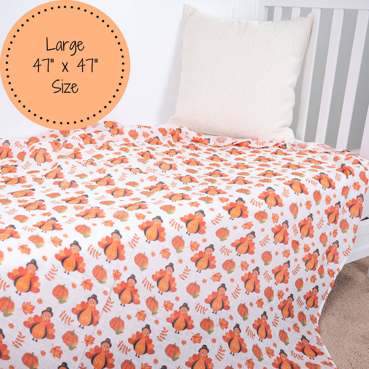 Little Gobbler Turkey Fall Holiday Baby Muslin Blanket