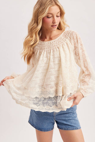 Bluivy | Layered Lace Tie-Front 2-Way Blouse | Cream
