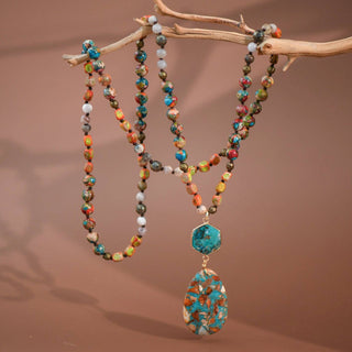 Hey Beautiful Turquoise Jasper Boho Statement Pendant Necklace