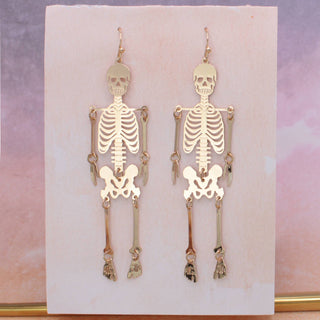 Halloween Gold Skeleton Drop Earrings