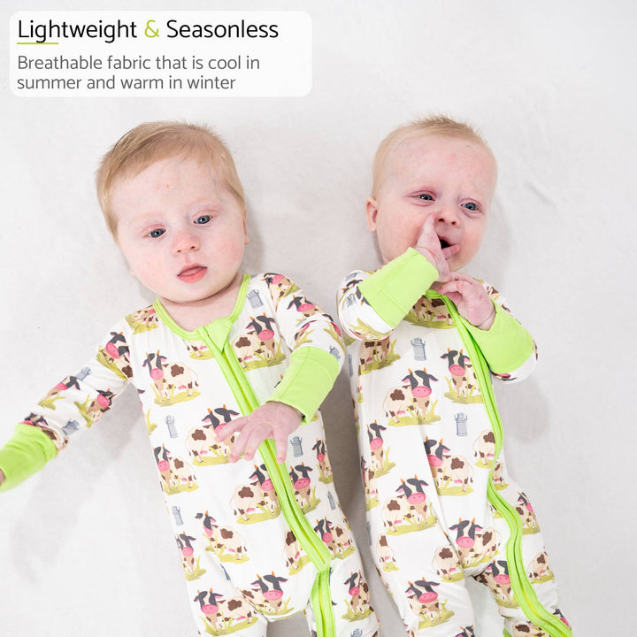 Moo Moo Here Baby Bamboo Pajamas , 2 Way Zipper