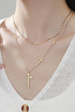 Hey Beautiful – 18K Gold Plated Tarnish-Resistant Cross Layered Necklace – Waterproof Stainless Steel Necklace