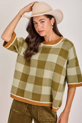 Orchard Gingham Drop Shoulder Sweater