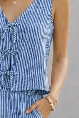 Beachside Breeze Striped Tie Front Tank