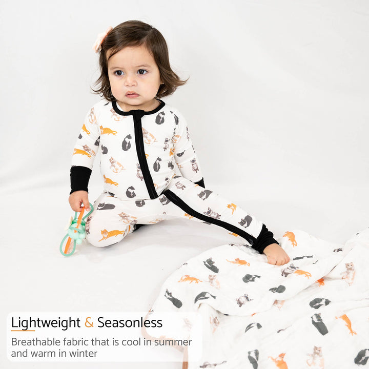 Here Kitty Kitty Baby Bamboo Pajamas, 2-Way Zipper Romper