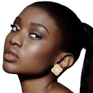 The Paris Bloom Pearl Stud Earrings – Gold & Cream