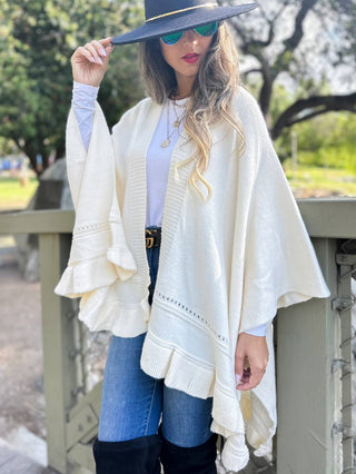 Cinnamon Ruffled Knit Cape