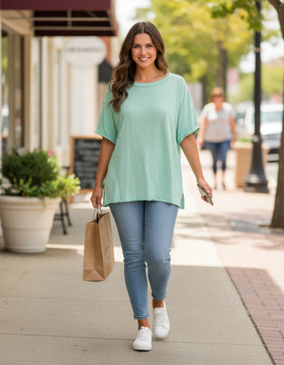 Andree by Unit PLUS SIZE Soft Cotton Short Sleeve Top – Mint,White & Blue