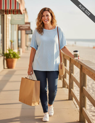 Andree by Unit PLUS SIZE Soft Cotton Short Sleeve Top – Mint,White & Blue