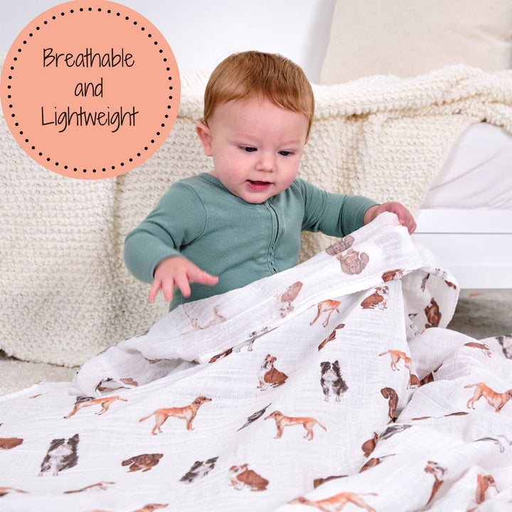 Dog Print Muslin Swaddle Baby Blanket