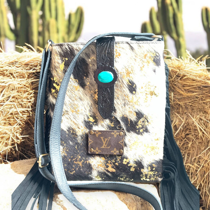 LV Logo Cowhide Medium Fringe Crossbody Bag