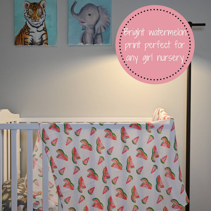 One In A Melon -Watermelon Muslin Swaddle Baby Blanket