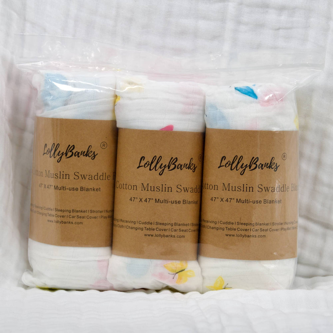 Butterfly Kisses Muslin Swaddle Baby Blanket