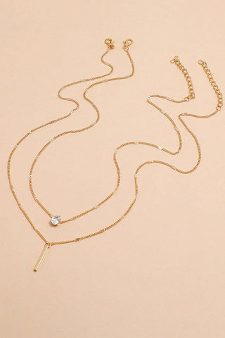 Gold Plated Layered Rhinestone Pendant Necklace