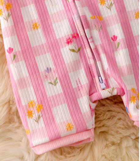 Pink & White Gingham Floral Romper