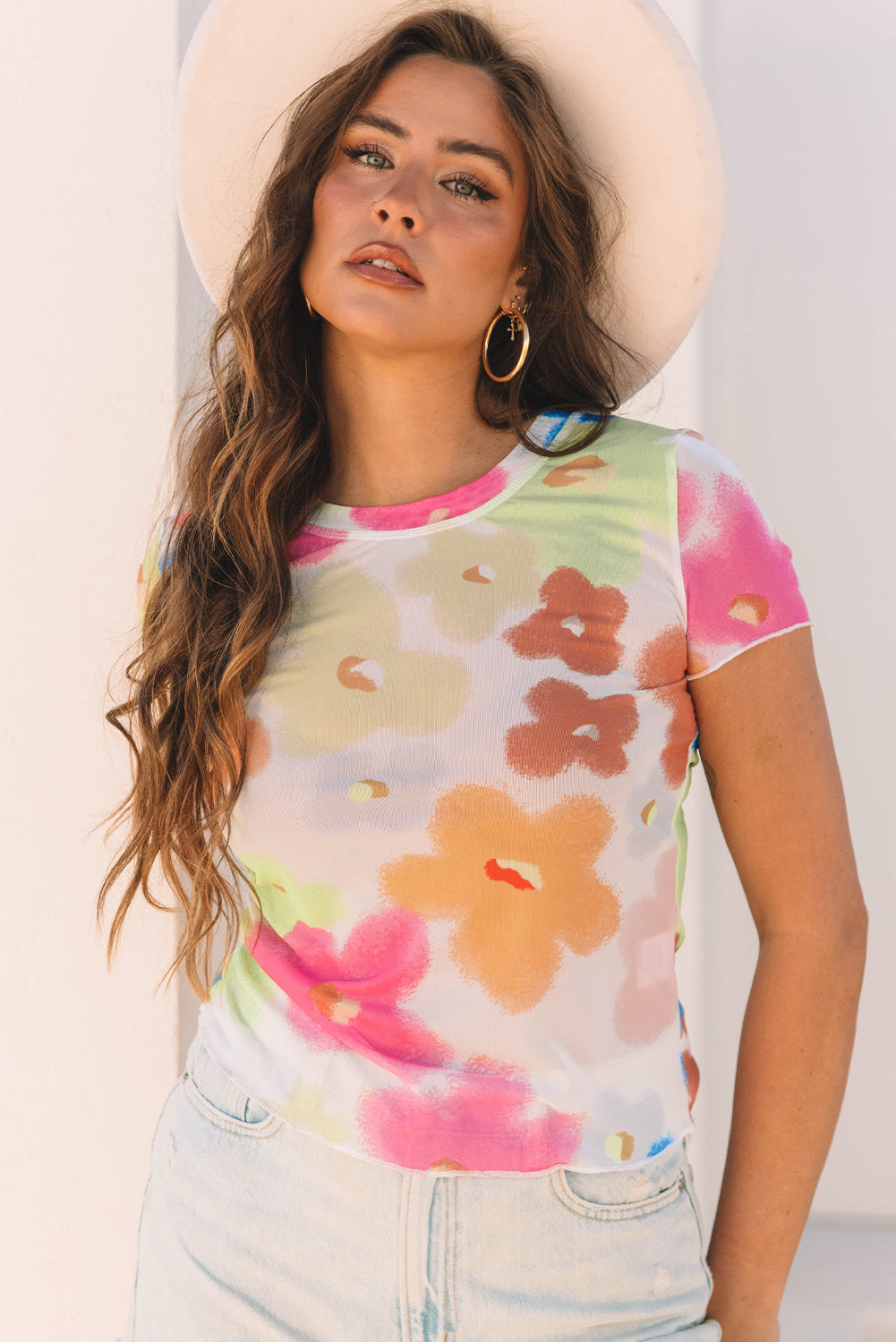 Colorful Floral Mesh Shirt