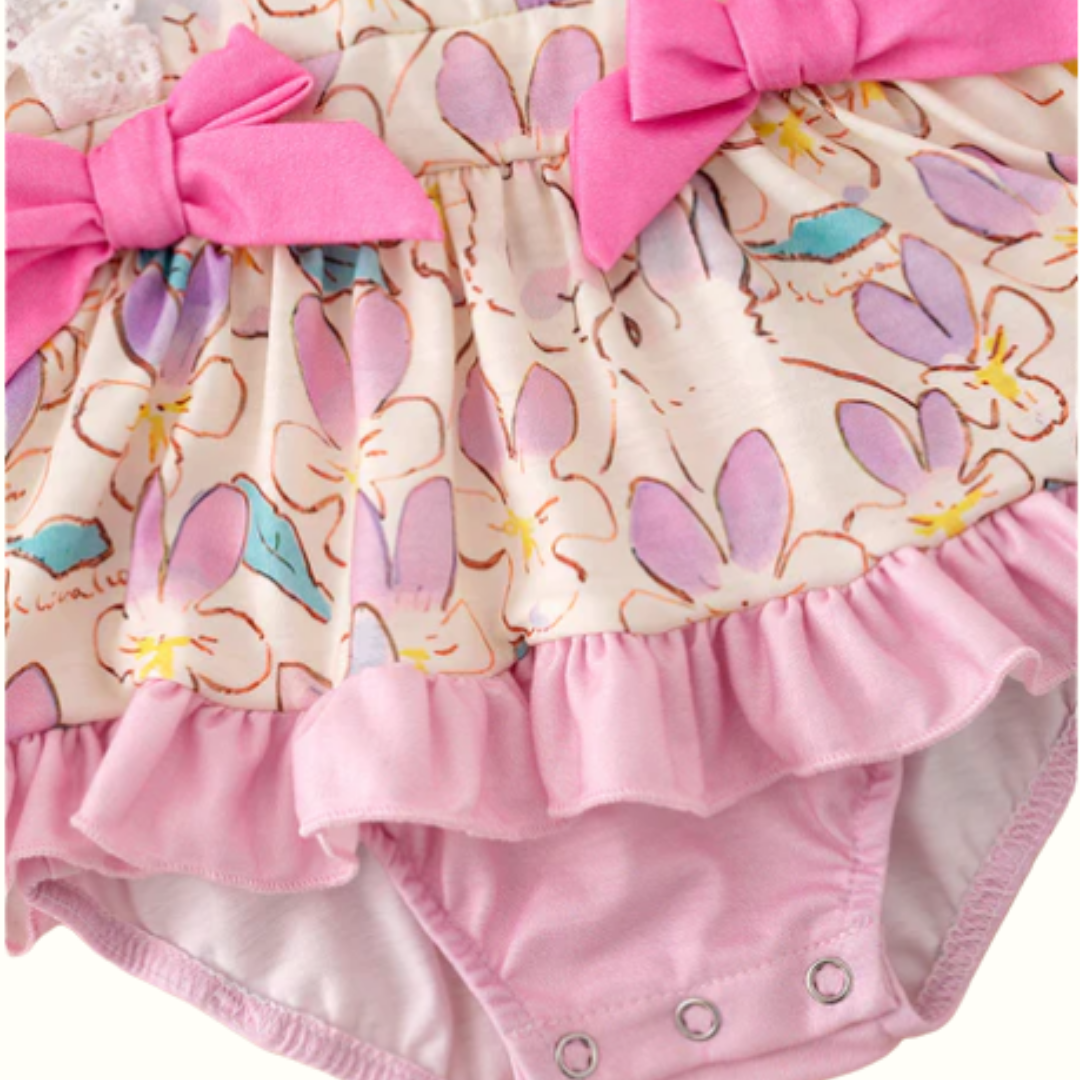 Spring Floral Infant Girls One Piece Ruffle Shoulder Romper and Ruffle Skirt