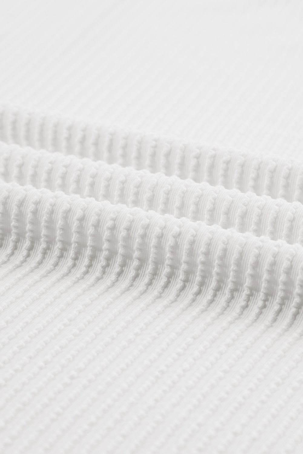 White Three-Quarter Sleeve Textured Ribbed Color Knit Top