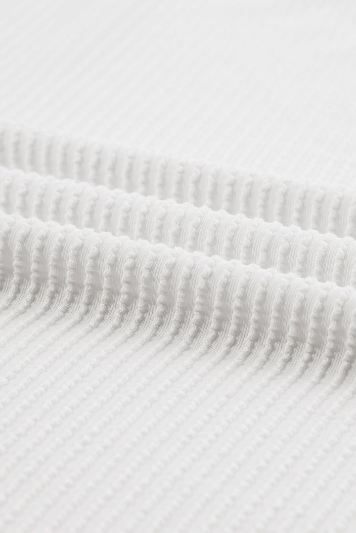 White Three-Quarter Sleeve Textured Ribbed Color Knit Top