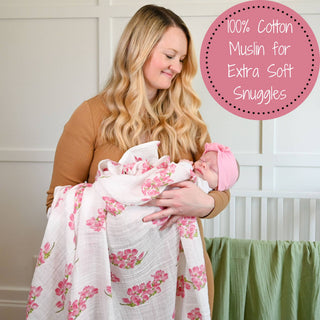 LollyBanks Dogwoods in Bloom Muslin Swaddle Blanket