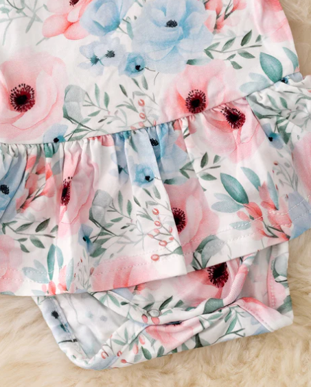 Infant Pastel Floral BAMBOO One Piece Ruffle Skirted Body Suit