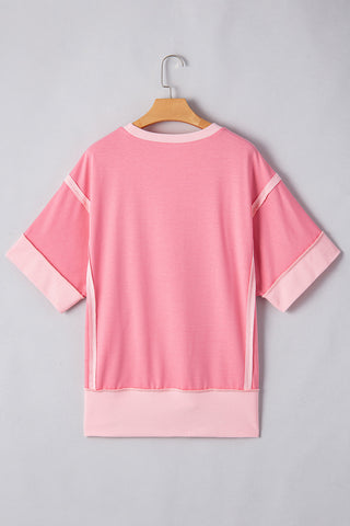 Rose Blossom Half Sleeve Raw Seam High Low Side Split Top