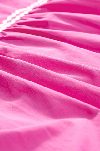 Hot Pink Ric Rac Trimmed Flutter Sleeve V Neck Tiered Dress