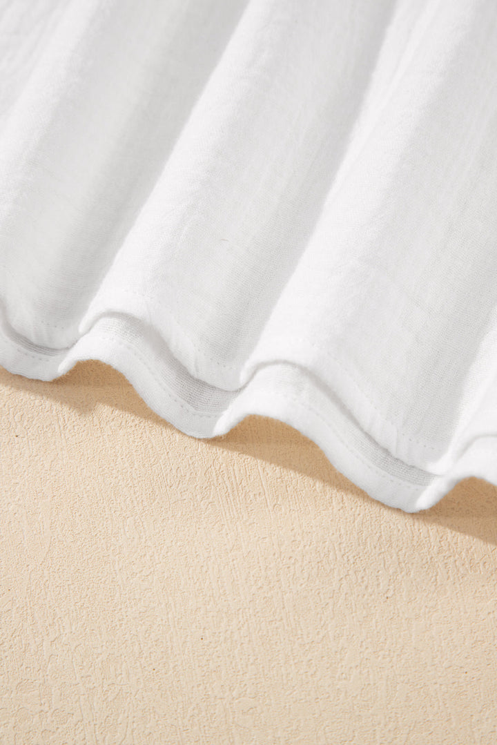 Winter White Lace Back Crochet Button Back V Neck Blouse