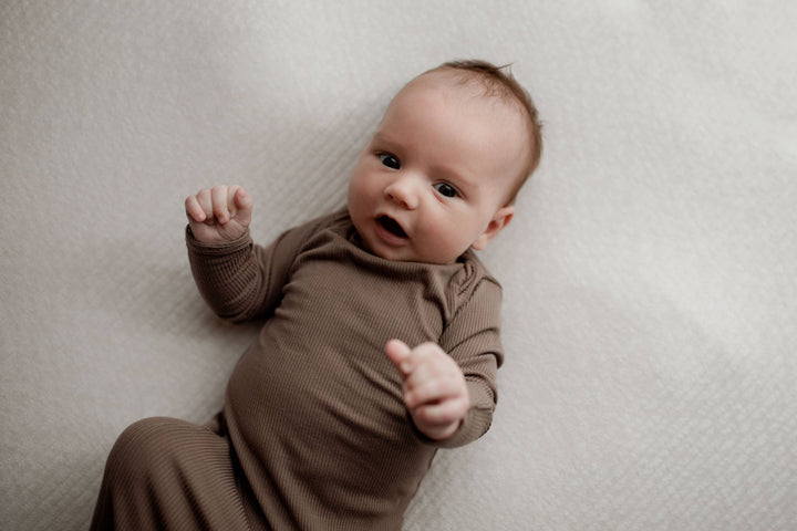 Bamboo - Ribbed Cocoa Brown Ribbed Knotted Gown & Hat