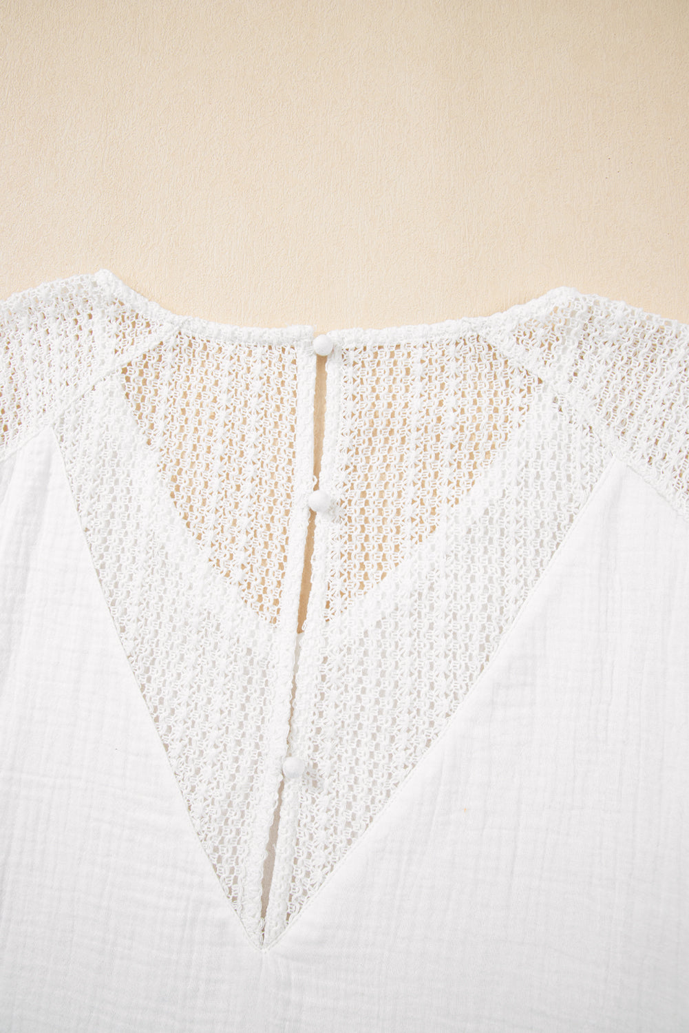 Winter White Lace Back Crochet Button Back V Neck Blouse