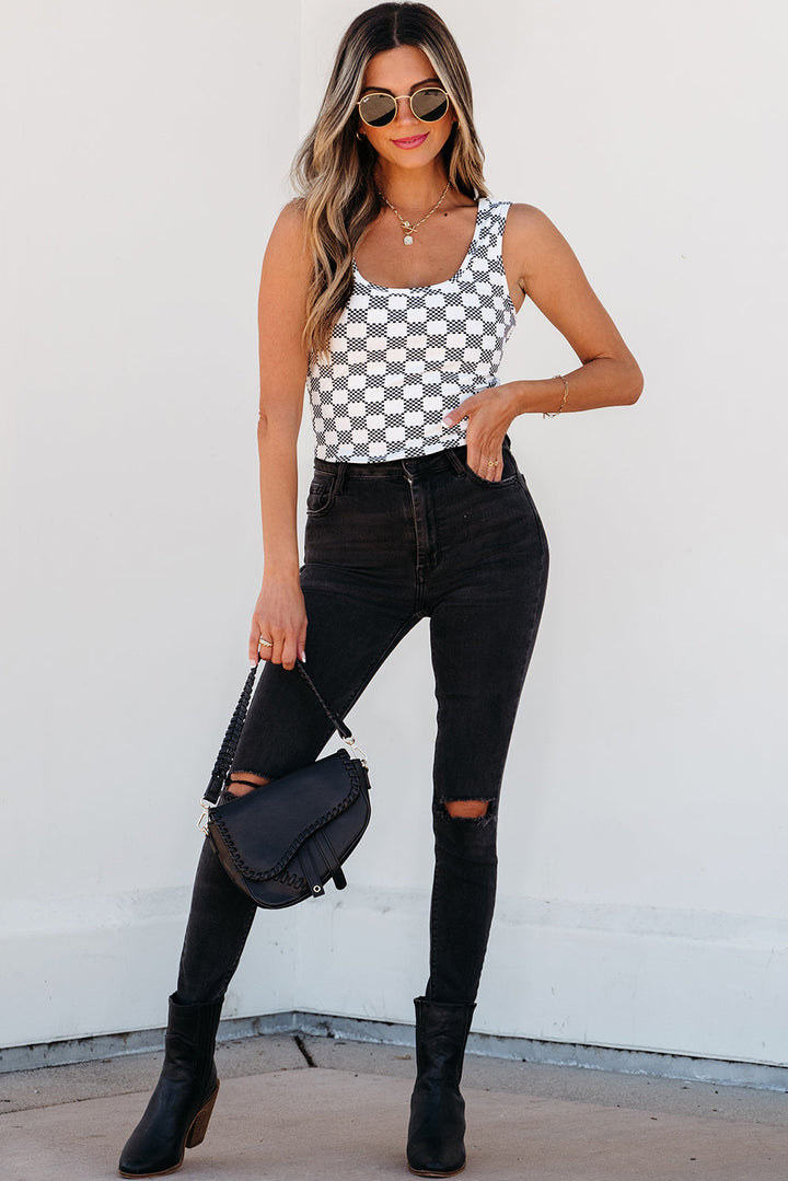 Checkerboard Print Cropped Tank Top