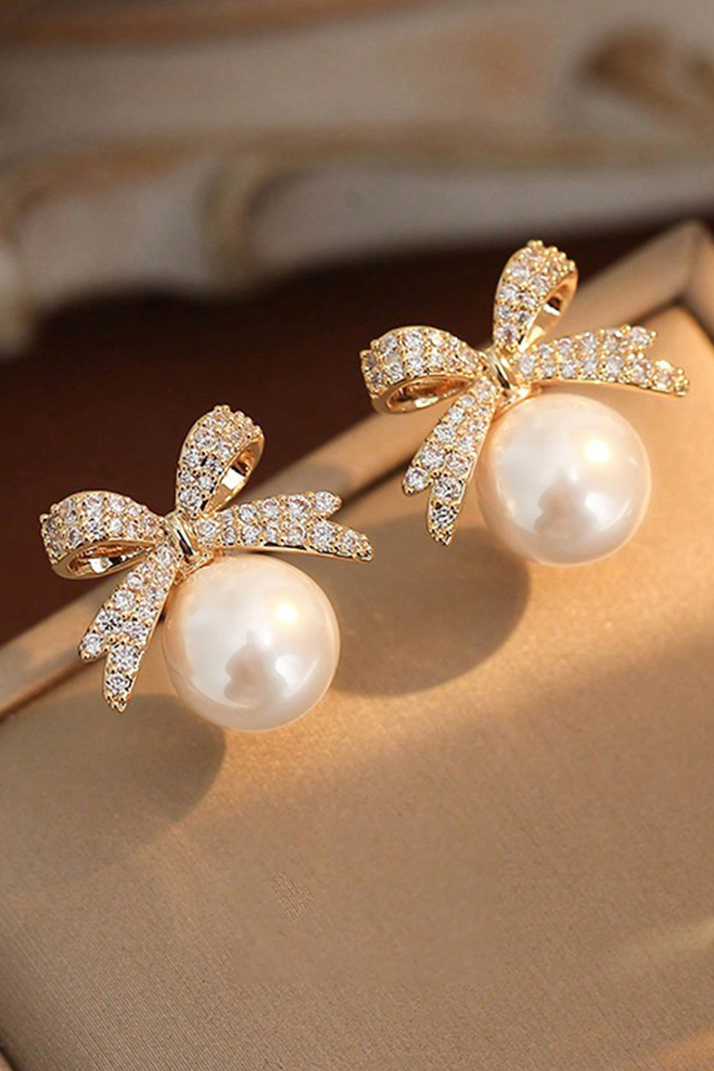 Dainty Bows Faux Pearl and Rhinestone Pierced Earrings