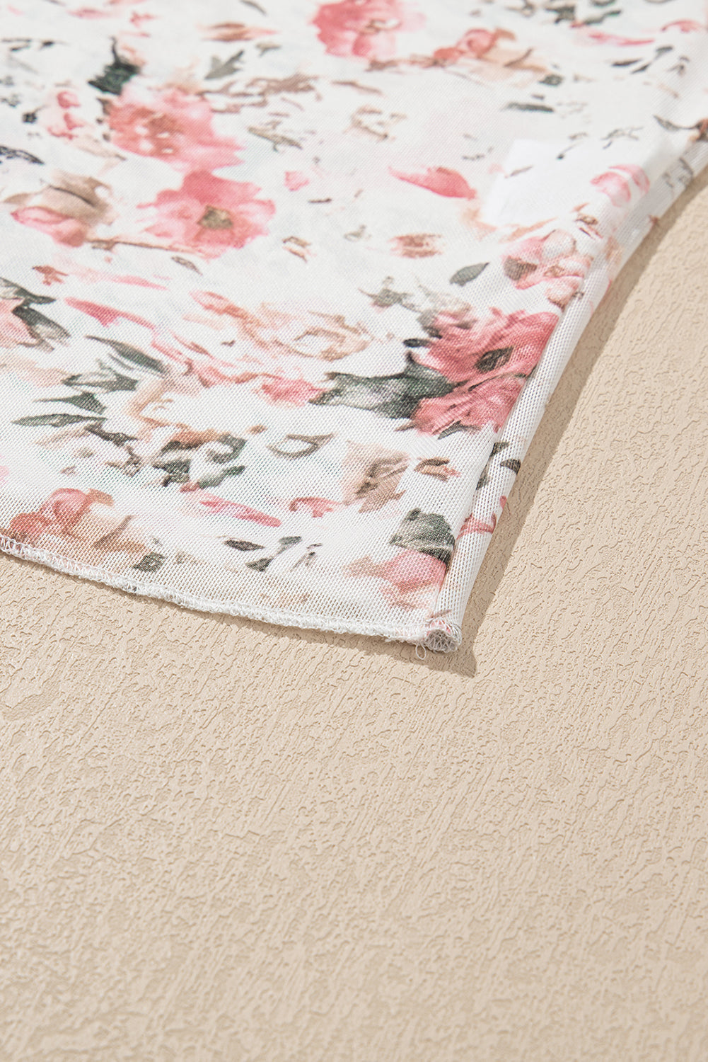 White Floral Long Sleeve High Neck Sheer Top