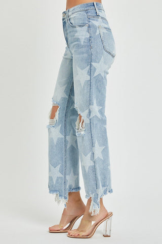 Risen Star-Struck Distressed Cropped Kick Flare Jeans