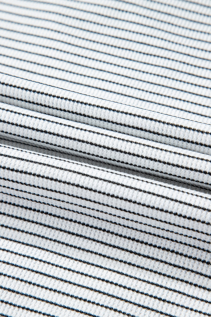 Black Stripe Sleeveless Criss Cross Peek A Boo Back Fitted Mid Length Dress