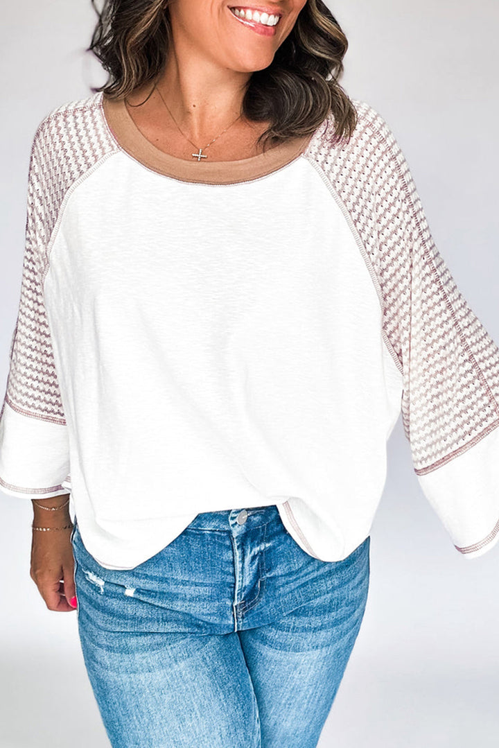 Mocha & White Striped Sleeve Raglan Patchwork Top