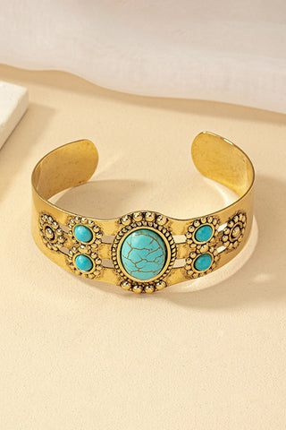 Gold Plated Western Boho Faux Turquoise Cuff Bracelet