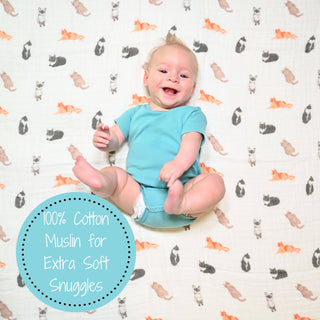 LollyBanks Here Kitty Kitty Muslin Swaddle Blanket