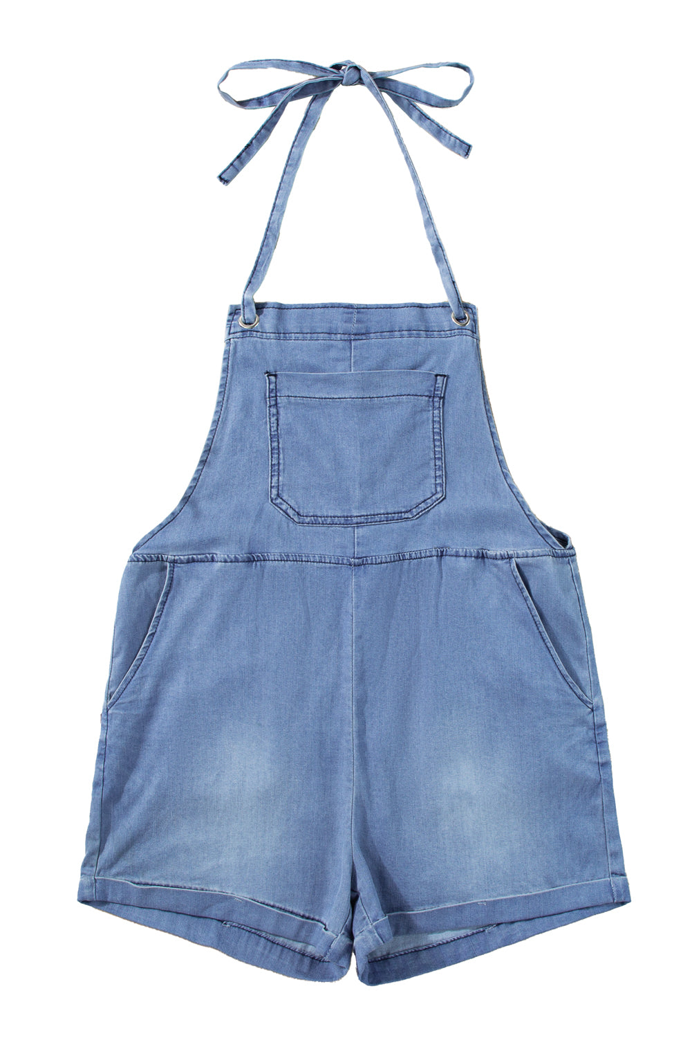 Grommet Tie Straps Casual Blue Denim Romper