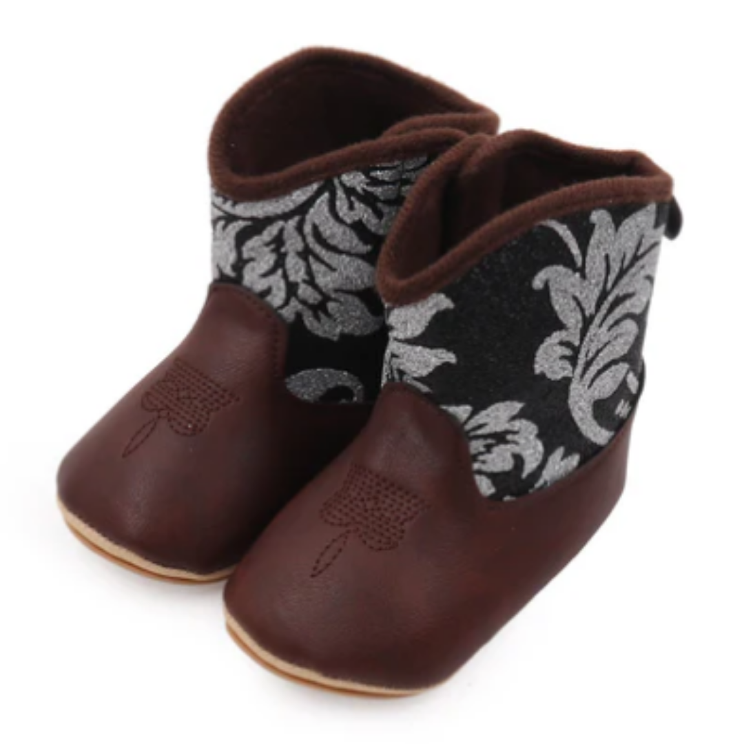 Sparkly Infant Girls Western Boots With Velcro Closure 6-12 Months