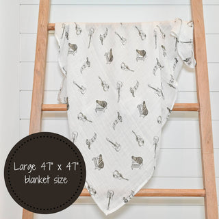 LollyBanks Music Print Muslin Swaddle Blanket