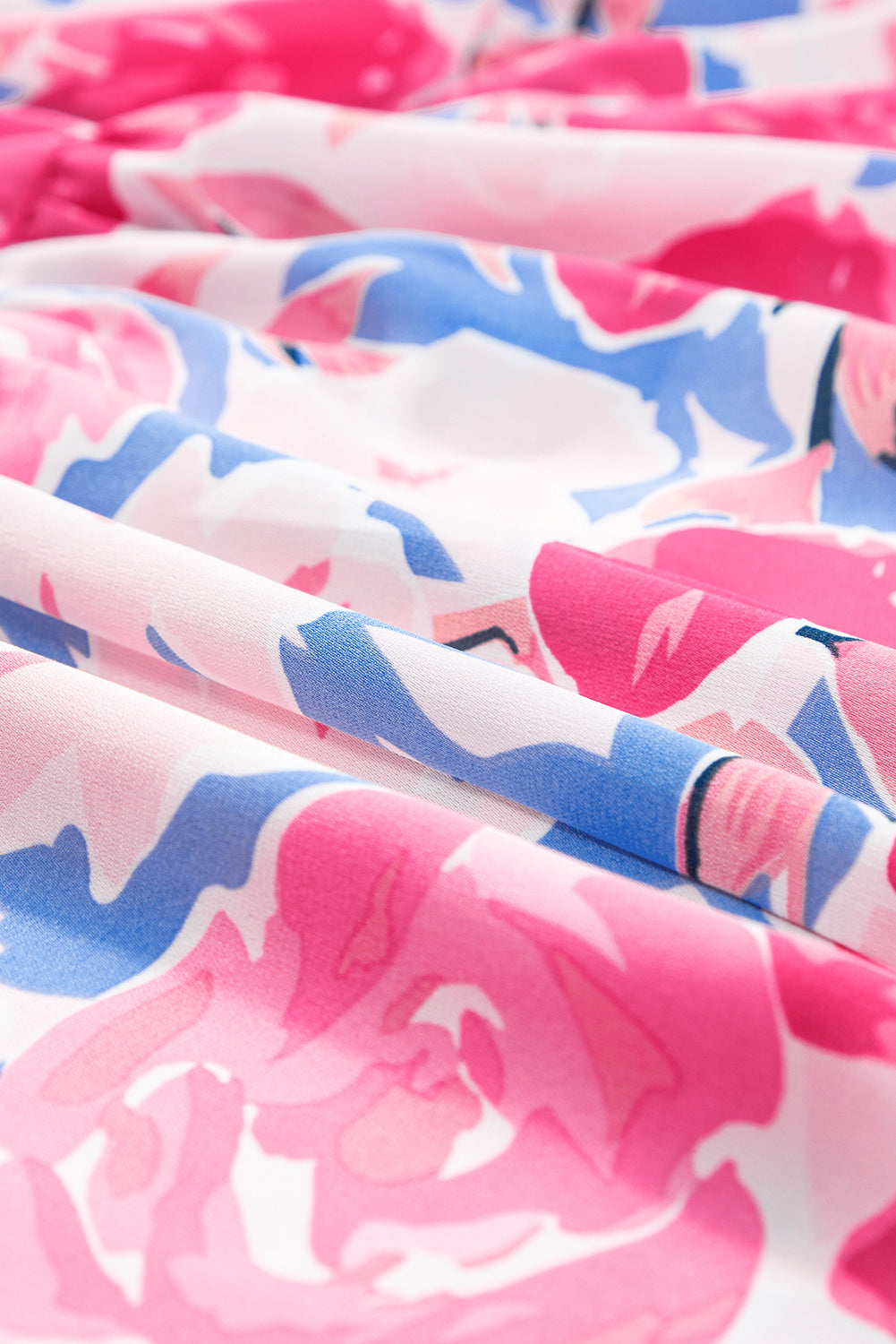 Pink Floral Printed V Neck Ric Rac Flutter Sleeve Dress