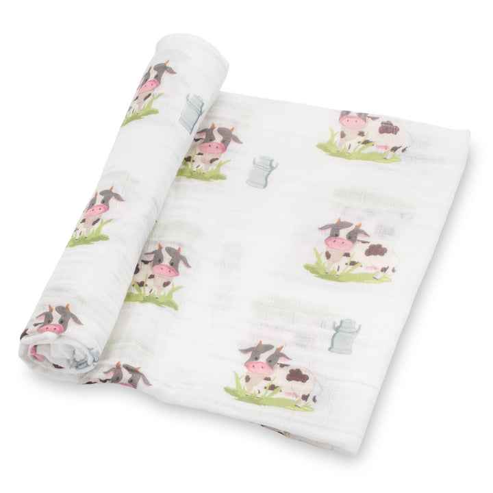 Moo Cow Farm Theme Muslin Swaddle Baby Blanket