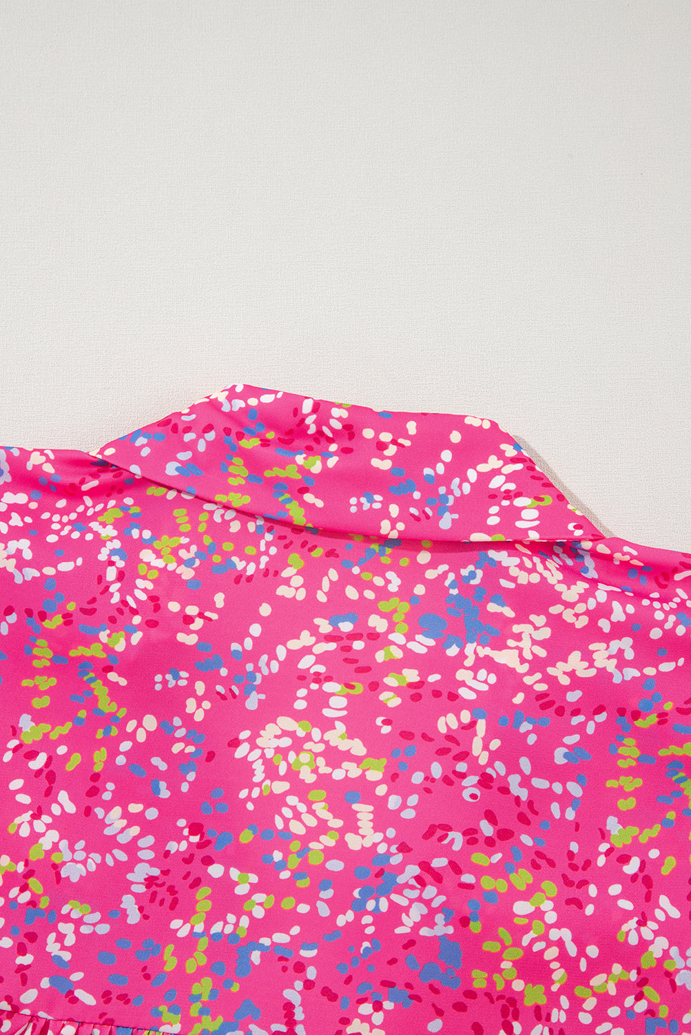 Hot Pink Abstract Floral Print Collared V Neck Babydoll Blouse