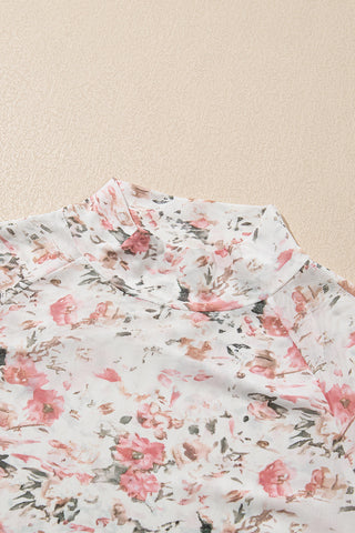 White Floral Long Sleeve High Neck Sheer Top