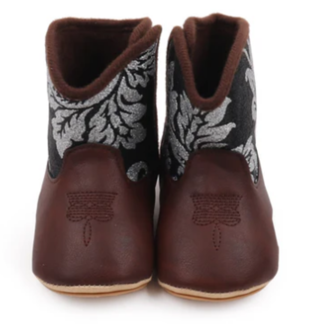 Sparkly Infant Girls Western Boots With Velcro Closure 6-12 Months